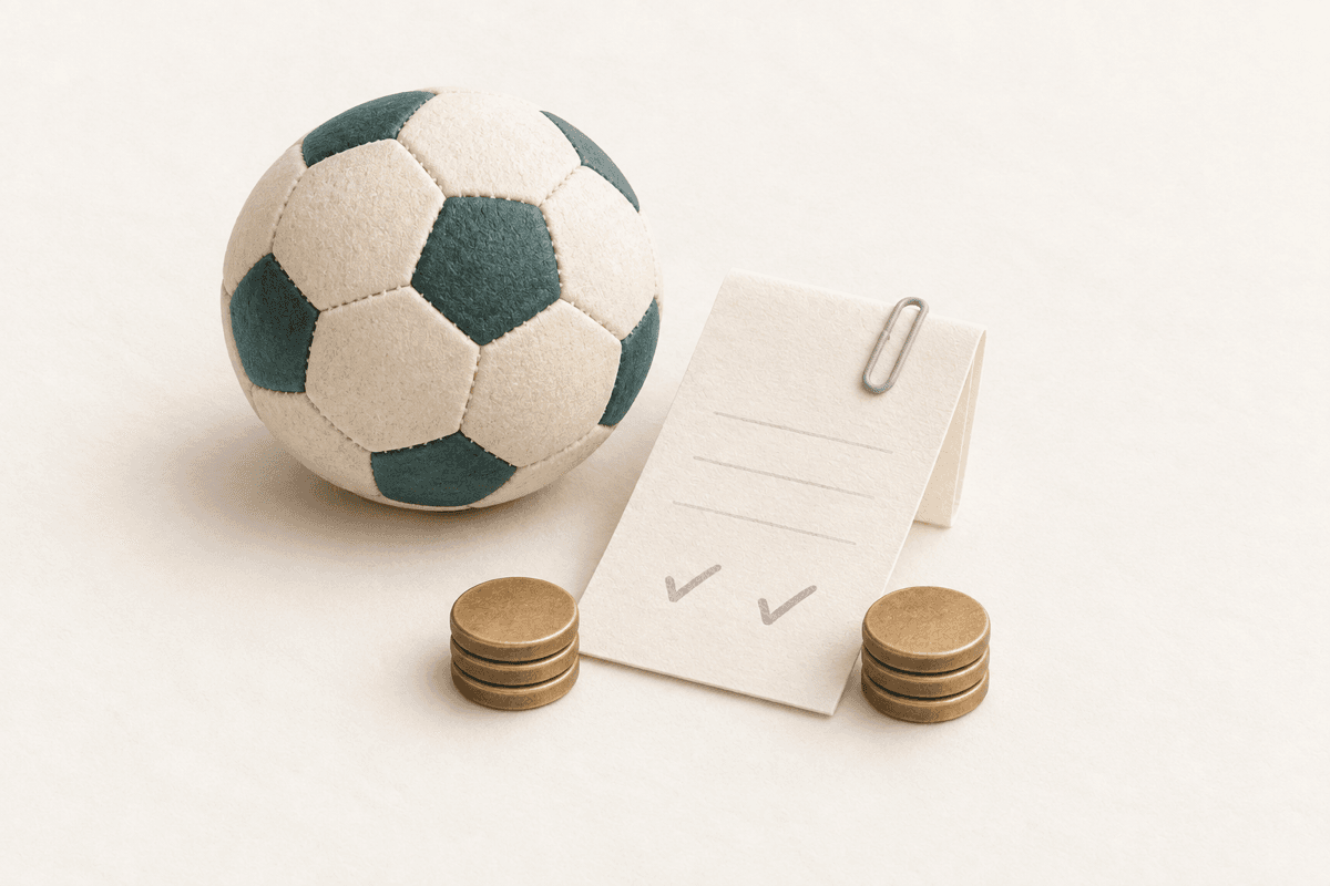 Ein Fußball mit Ausgabenbeleg und zwei gleichen kleinen Beteiligungen.